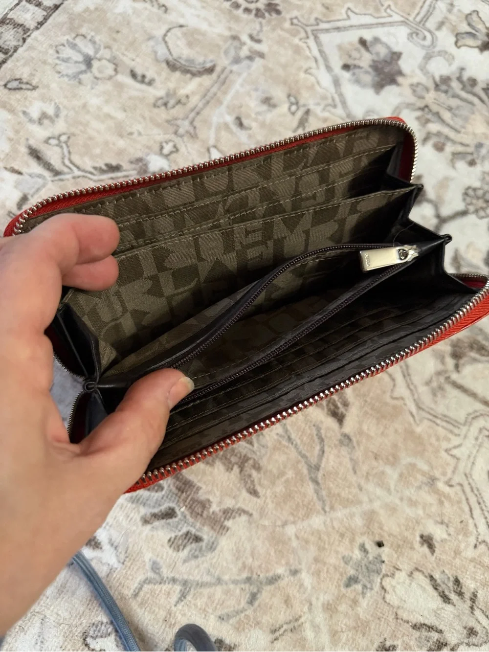 FURLA leather red/orange croc-Embossed Zip-around Wallet